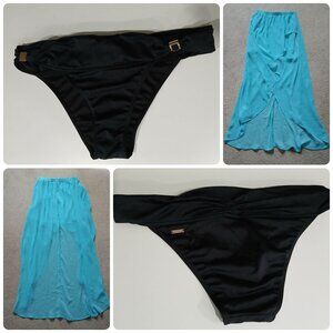 VS Black Bikini Bottom, Medium with Aqua Beach Skirt , Small , Like New ,Bundle